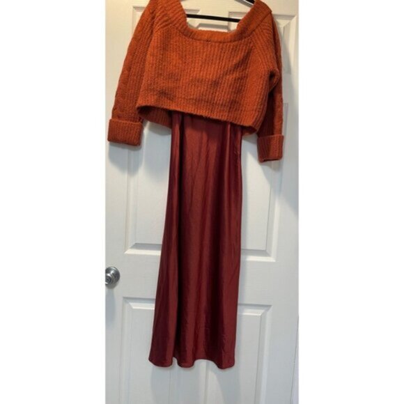 Anthropologie Mare Mare Layered Sweater &Slip Dress in Crimson Red NWOT - Picture 9 of 9